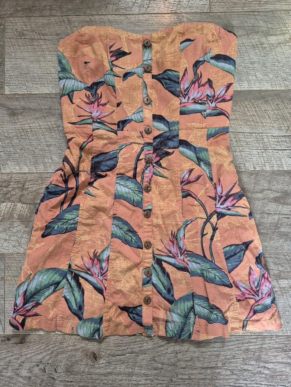Kimchi Blue Strapless Tropical Floral Linen/rayon Mini Dress